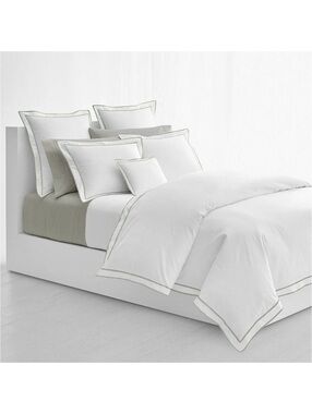 Lauren Ralph Lauren Spencer Sateen Border Queen Duvet Cover Soft Grey New w/Tag